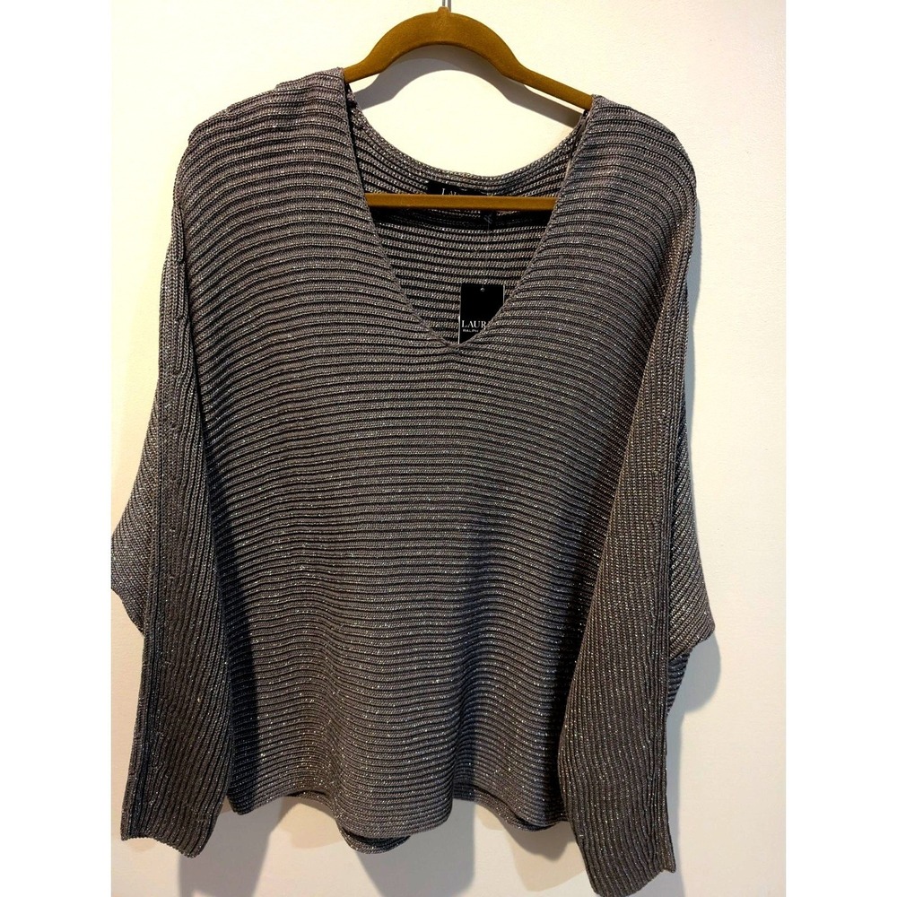 Ralph Lauren Lauren Woman Black Label Long Sleeve Cowl Sweater 2X Metallic. READ